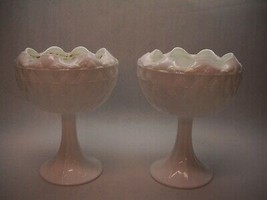 Vintage White Milk Glass Pedstal Bowls 2 Diamond Design Pinched Top Edge - £27.10 GBP