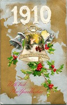 Best New Year Wishes Gilt Embossed Bell Holly Unused UNP Postcard H31 - £3.84 GBP