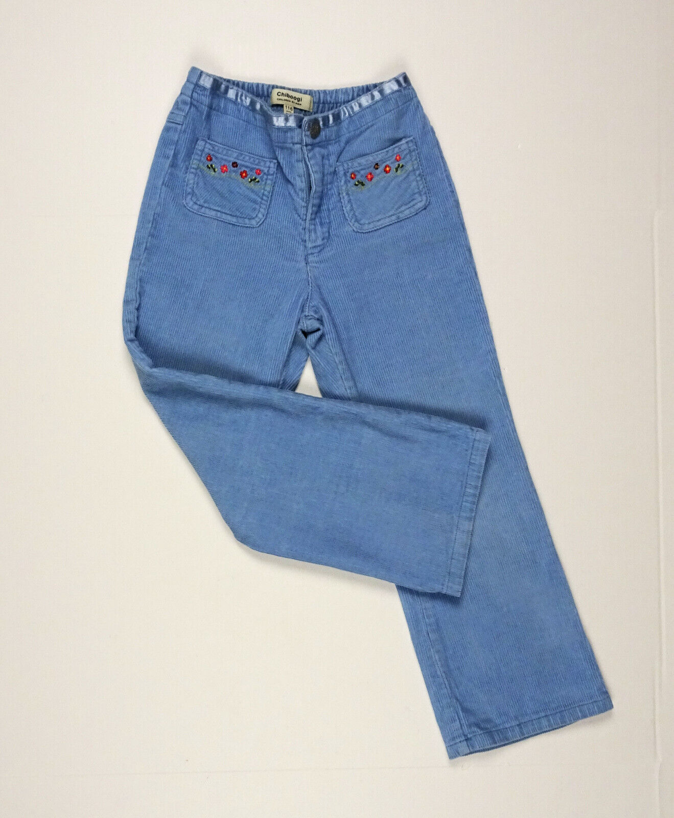 Vintage 90’s Blue Corduroy Flare Pants Girls 6 116 Chiboogi H&M Embroidered Vtg - £31.14 GBP