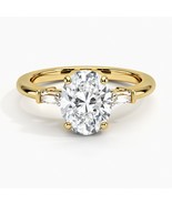 1.75 Ct Oval Moissanite Tapered Baguette Three Stone Diamond Ring For En... - $283.82 CAD