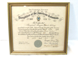 Antique Daughters of the American Colonists Certificate 1957 Margaret A H Aubrey - £39.04 GBP