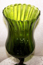 Vintage EMPOLI Olive Glass Tall Twisted Stem Pedestal Vase MCM Olivine L... - $57.50