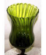Vintage EMPOLI Olive Glass Tall Twisted Stem Pedestal Vase MCM Olivine L... - $78.10 CAD
