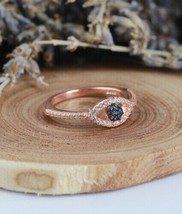 1Ct Round Cut CZ Blue Sapphire Evil Eye Engagement Ring 14K Rose Gold Finish - £106.82 GBP