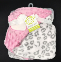 Okie Dokie Leopard Baby Blanket Heart Pink Gray Minky - £78.09 GBP