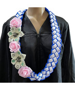 Graduation Money Lei Flower Pink Rose Royal Blue &amp; White Four Braided Ri... - $102.67 CAD