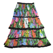 NWT Iris Apfel x H&amp;M Patterned Maxi in Black Irises Pleated Tiered Skirt 12 - £233.62 GBP
