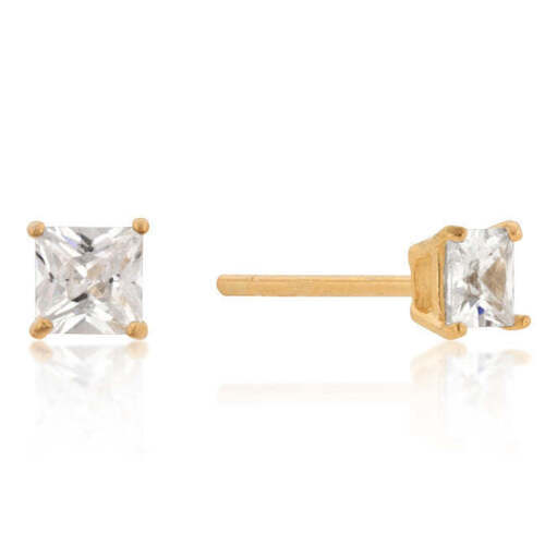 Precious Stars 18k Yellow Goldplated Silver 4mm Princess Cubic Zirconia Studs