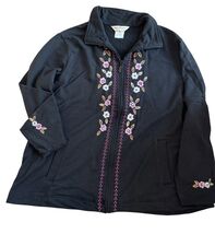 Norm Thompson Floral Embroidered Cottagecore Cardigan Full Zip Black XL ... - $458.41 MXN