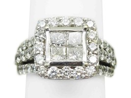 3.03ct tw Princess &amp; Round Natural Diamond Cluster Ring 14k White Gold Size 5.75 - £3,196.02 GBP
