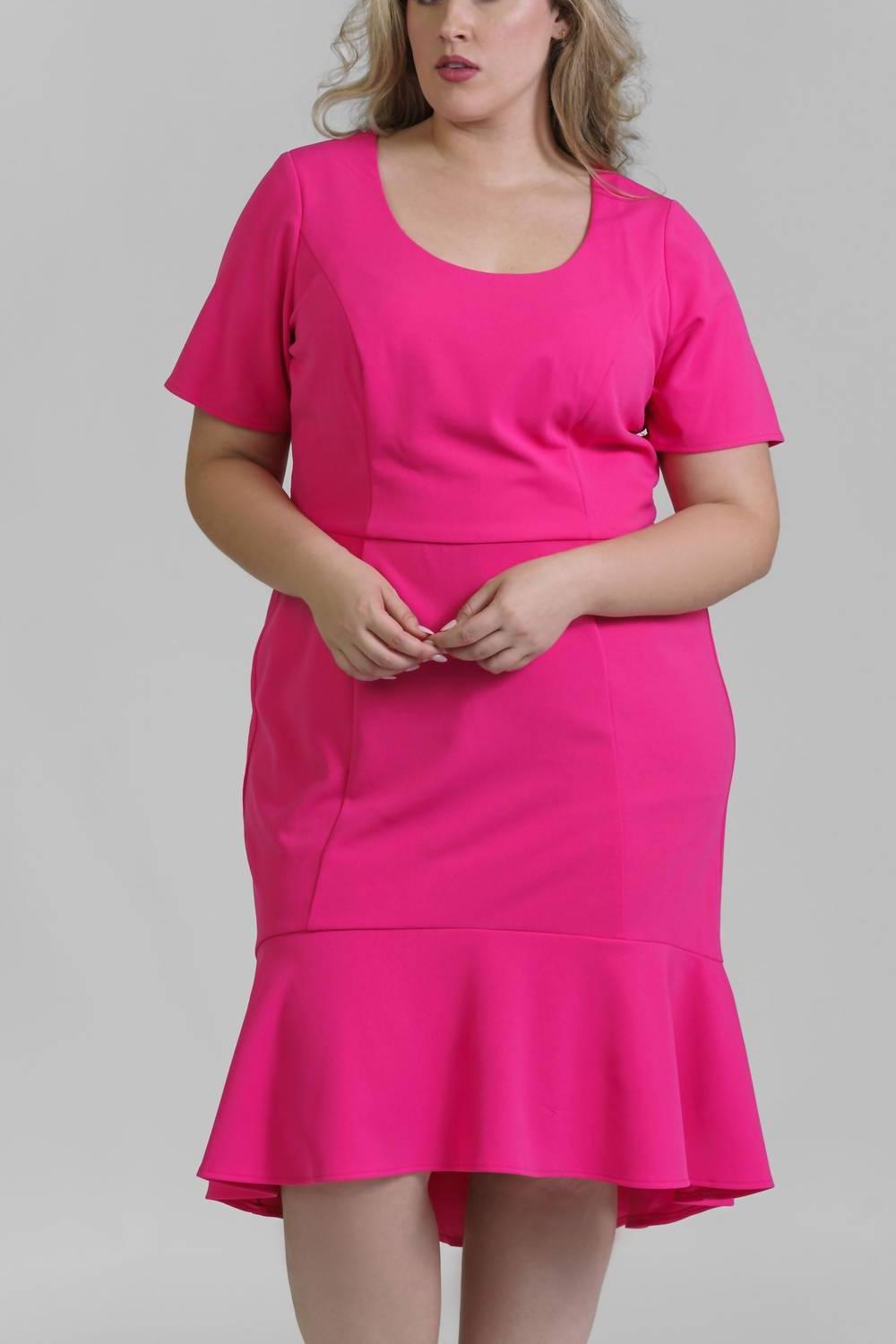London Times Elestria Scoop Neck Short Sleeve Midi Dress Bright Pink - $73.00