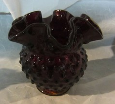 Vintage Fenton Ruby Red Hobnail Crimped Ruffled Vase - £29.81 GBP