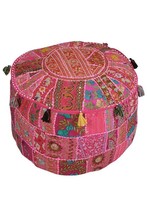 Indian Pouf Ottoman Covers Patchwork Footstool Embroidery Bohemian Pouffe Stool - £21.11 GBP+