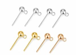2 PCS Genuine 925 Sterling Silver Stud Earring Post w/3mm/4mm Ball Ear W... - $4.86 CAD