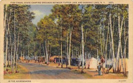 Fish Creek State Camping Grounds Tupper Saranac Lakes NY 1955 linen postcard - £4.98 GBP