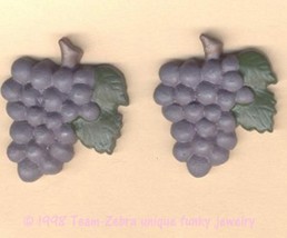 Huge Resin Fruit Bunch Grapes Button Earrings Wine Tasting Charm Funky Jewelry - £6.24 GBP