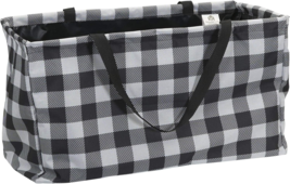 Reusable tote bag for shopping grocery 22&quot; x 13&quot; x 11&quot; black &amp; white plaid - £15.98 GBP