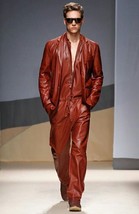 Handmade Brown Multi Belted Pockets Fashionable  Lambskin Leather Men Ju... - $210.38+
