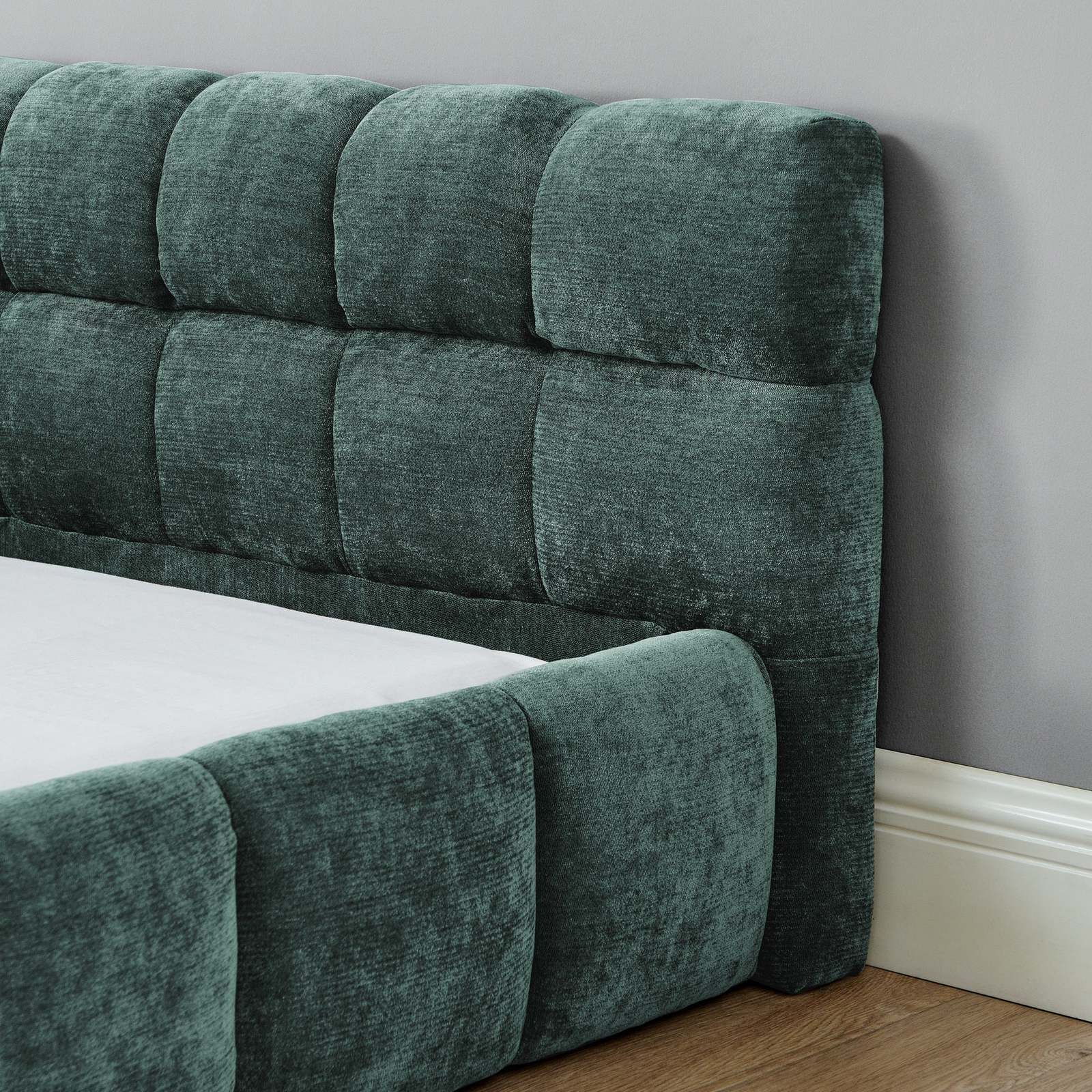 California King Chenille Platform Bed - No Box Spring - Blue Green Item image 4