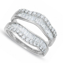 1.4ct Double Enhancer Solitaire &amp; Baguette Simulated Diamond Ring Guard Silver - £367.65 GBP