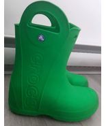 Crocs &quot;Handle It&quot; Rain Boots Kids Sz 2 Green Waterproof Handles - $24.59 CAD