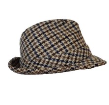 Churchill Ltd Mens Fedora Hat Vintage Classic Brown Herringbone Wool Size 7 - £30.82 GBP