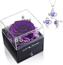Gifts for Women, Preserved Real Rose with Necklace Earrings Set, Eternal Rose Fl - £23.32 GBP