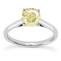 Diamond Solitaire Ring Yellow Cushion 14K White Gold SI1 1.5 Carat GIA Certified - £2,938.82 GBP