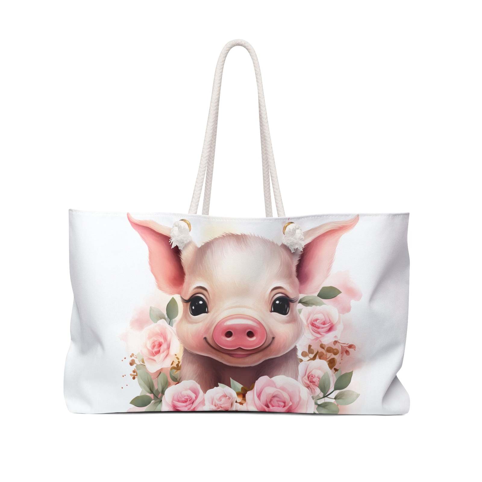 Primary image for Personalised/Non-Personalised Weekender Bag, Pig with Pink Roses, awd-253