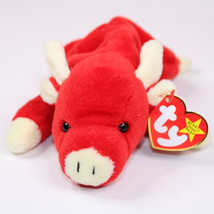 RARE Retired Red Ty Snort The Red Bull Ty Beanie Baby 1995 With Tags Vintage Toy - £7.82 GBP