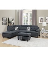 Cirta 3-Piece Charcoal Sectional Set with Ottoman and Chic Pillows - $1,388.00