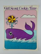 Vintage 1979 Girl Scout Cookie Time Poster purple whale pinwheel thick cardstock - £15.65 GBP