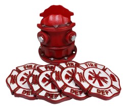 911 Emergency Fireman Fire Hydrant Coaster Set With 4 Firefighter Logo C... - $31.99