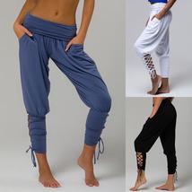 Women Yoga Sportwear Lace-up Bandage Solid Casual Elastic Waist Pants Le... - $27.99