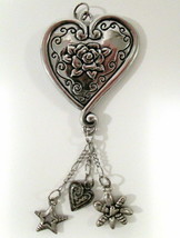 Estate Find Unsigned Heart Rose Charm Pendant Heavy Sturdy - £9.44 GBP