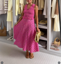 ZARA BNWT 2025. FUCHSIA PRINTED MIDI SKIRT HIGH WAIST COTTON. 8497/505/630 - $79.33