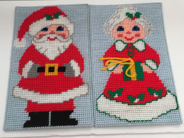 Vintage handcrafted finished plastic canvas Mr n Mrs Santa Claus wall ha... - $361.28 MXN