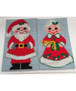 Vintage handcrafted finished plastic canvas Mr n Mrs Santa Claus wall ha... - $27.16 CAD