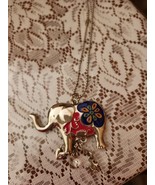 Vintage Brass Toned Rhinestone Enamel Elephant Pendant Charm  Purse Chain - $29.20 CAD