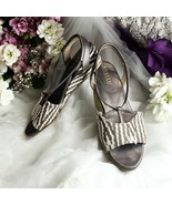 Anyi Lu Italy Slingback Wedge Sandal Size 40.5 US 10 Brown White Zebra A... - $801.18 MXN