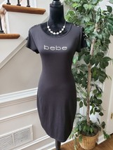 Bebe Womens Black Polyester Round Neck Short Sleeve Knee Length Dress Size Large - £27.65 GBP