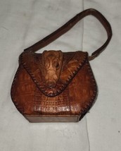 Vintage 1940&#39;s 1950s Alligator Head Purse Clutch Bag Leather Classic - £71.93 GBP