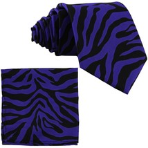 Vesuvio Napoli in Italy Men&#39;s Neck Tie W Handkerchief Dk Purple Zebra Pr... - £10.42 GBP