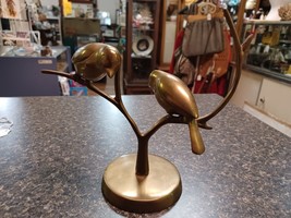 MCM Mid Century Modern Brass Birds On Branch Sculpture Figurine Jewelry Holder - £59.52 GBP