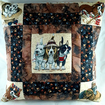 Accent pillow Mixed Dog Theme Pieced quilt Handmade New Removeable cover 15 inch - £12.54 GBP