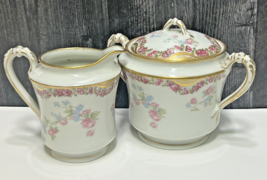 Haviland Limoges Schleiger 461B Pink Floral Gold Garland Covered Sugar &amp; Creamer - $47.52