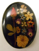 TAXCO MEXICO Vintage FLORAL Resin Art &amp; SILVER PENDANT Convertible to Br... - $39.95