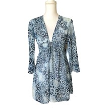 New York Clothing Women&#39;s Floral Sheer Tunic Top Long Sleeve Size S Blue VTG 90s - £24.03 GBP