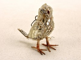Homemade Bird Ornament, Micro Mirror Tiles, Jewelry Chain, Wire Feet, Hanger - £15.76 GBP