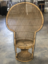 Large Vintage Peacock Throne Wicker Fan Chair Rattan Bamboo Mid Century Modern - £517.58 GBP